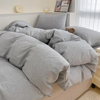 VM VOUGEMARKET Striped Comforter Set Queen,3 Pieces Grey Pinstripes Comforter with 2 Pillowcases for Teen Boys Men Simple Modern Bedding Set (90"x90")