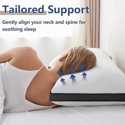 CozyLux Pillows King Size Set of 2, Soft and Supportive 3D Down Alternative Bed Pillow for Sleeping 2 Pack Black, Luxury Hotel Quality Gusseted Bedding Pillows for Back, Stomach or Side Sleepers 18x34