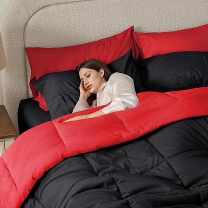 Anluoer Full Size Comforter Sets 7 Pieces, Black Bed in a Bag Bedding Set with 1 Comforter(82"*86"), 2 Pillow Shams, 2 Pillowcases, 1 Flat Sheet, 1 Fitted Sheet(54"*75")