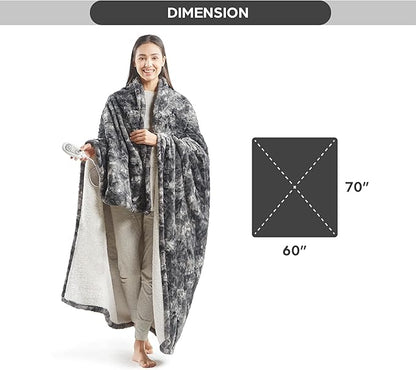 Codi Soft Oversize Heated Throw Blanket, Marble Grey Faux Fur with Fuzzy Sherpa Back | 60 x 70 Oversized Electric Throws for Couch | 3 Heat Setting with 2H Auto Shut Off, 6ft Power Cord | Washable
