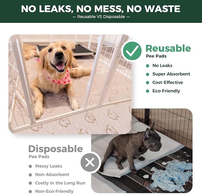FXW Washable Pee Pads for Dogs, Puppy Pads with Super Absorbent, Specifically Designed for FXW Rollick/Homeplus 24inch 6 Panels Dog Playpen, 39" x 63" Rectangle, Khaki, 2 Packs