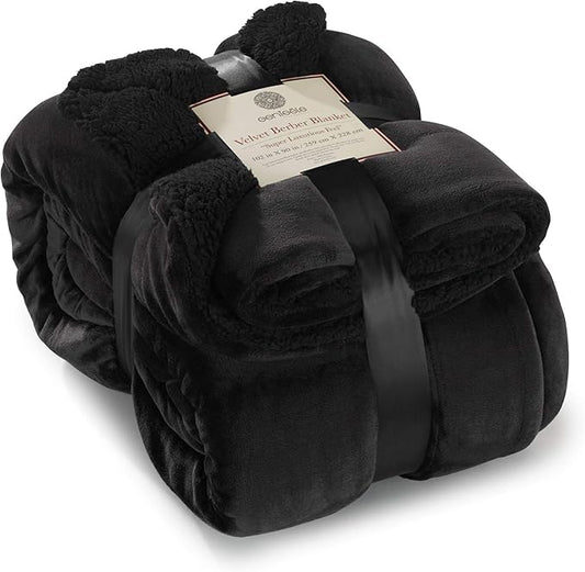 Genteele Sherpa Throw Blanket Super Soft Reversible Ultra Luxurious Plush Blanket, 102 x 90 inches, Black/Black
