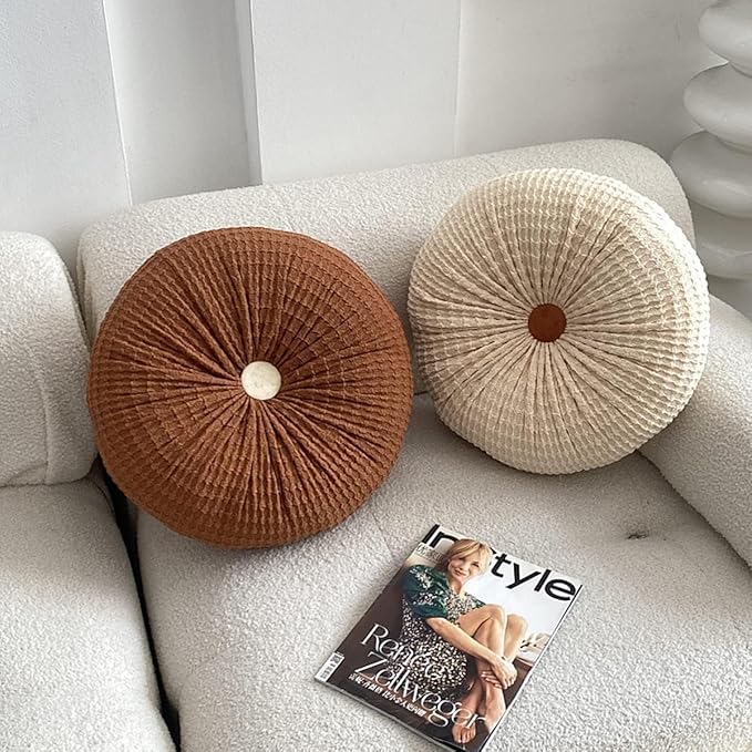 S_SSOY Round Throw Pillow for Couch Decorative 13"X13" Pumpkin Round Velvet Cushion for Sofa Bed Chair Floor Car Decorative (Coffee)