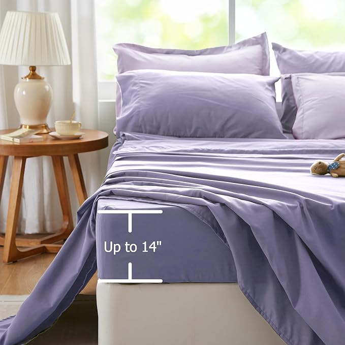 Purple Lavender Comforter Set, 7 Piece Soft Bed in a Bag - Reversible Bedding Set, Assortment of Sheets, Pillowcases & Shams, All Seasons Boho Queen Bed Set
