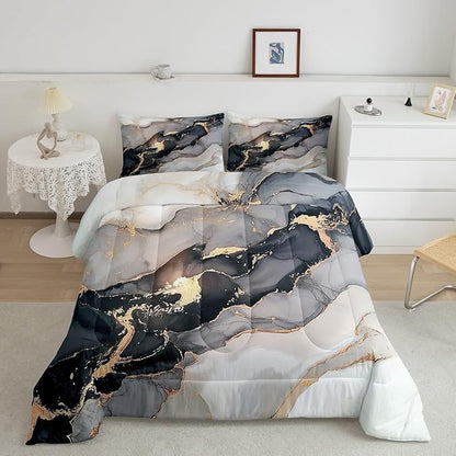 Erosebridal Black Marble Bedding Set Twin,Black and Grey Marble Comforter Set Men Teens Boys Modern Gray Orange Abstract Art Tie Dye Down Comforter Kids Gothic White Gold Marble Duvet Insert Soft