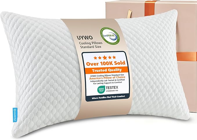 Cooling Memory Foam Pillows Firm and Soft, Standard Size 1 Pack, Original Adjustable Pillows for Side, Back or Stomach Sleepers with Removable Washable Cover