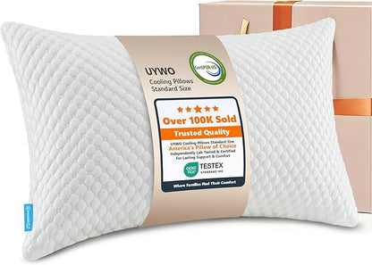 Cooling Memory Foam Pillows Firm and Soft, Standard Size 1 Pack, Original Adjustable Pillows for Side, Back or Stomach Sleepers with Removable Washable Cover