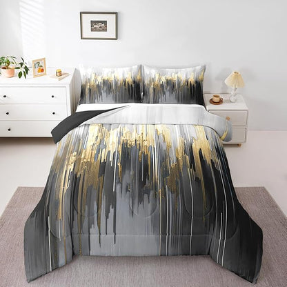 Erosebridal Black Grey Bedding Full Greyish White Painting Comforter Set, Gradient Abstract Chic Vintage Down Comforter Ombre Graffiti Bedding Comforter Sets, Contemporary Modern Duvet Insert