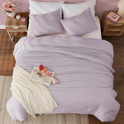 WRENSONGE Full Size Comforter Sets - 3 Pieces Lilac Comforter Prewashed Soft Lightweight for All Seasons, Fluffy Down Alternative Comforter Full Size with 2 Pillow Shams
