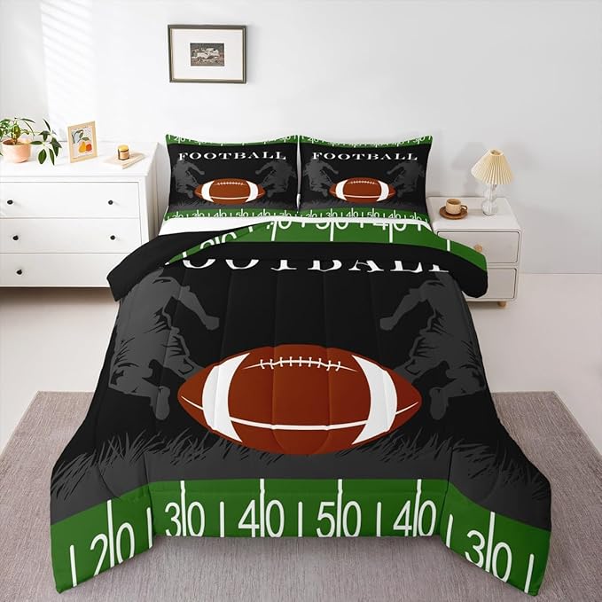 Feelyou Football Bedding Set Rugby Sports Comforter Soccer Ball Game Comforter Set for Kids Adults American Football Player Duvet Set Soft Room Decor King Size Quilt Boys