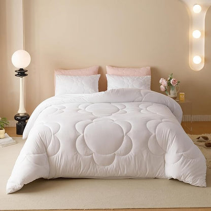 Luxlovery White Sunflower Comforter Set King Boho Floral Farmhouse Bedding Comforter Set King Size Elegant Big Flower Printed Soft Breathable Bohemian Comforter