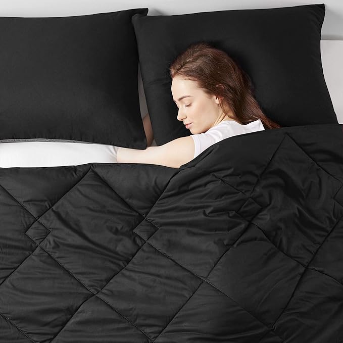 Comfort Spaces Vixie Reversible Comforter Set - Trendy Casual Geometric Quilted Cover, All Season Down Alternative Cozy Bedding, Matching Sham, Black/Gray, King 3 piece
