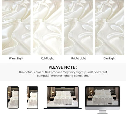 Silk Like Satin Comforter Set with Sheet Set Queen 8 Pcs White Satin Bedding Set Silky Ruffle Pattern Home Deocr Luxury Hotel Silky Bed in a Bag with 1 Cushion Cover