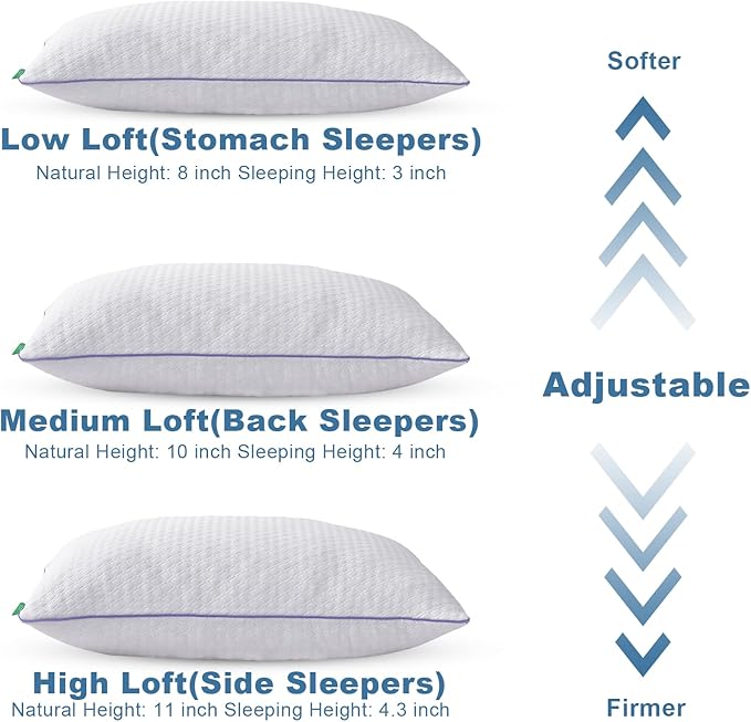 Favorland Cooling Bed Pillows Queen Size Set of 2 - Shredded Memory Foam Pillows for Sleeping 2 Pack - Gel Pillow Adjustable Firm Pillow Soft Pillows for Side Back Stomach Sleepers