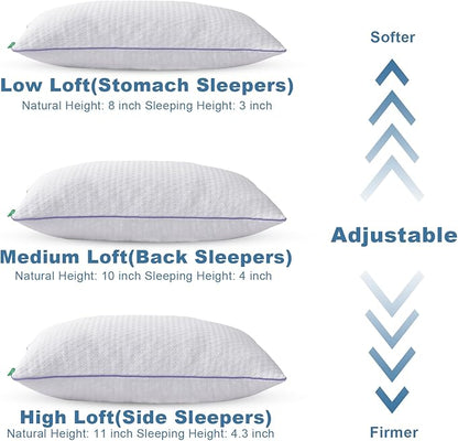 Favorland Cooling Bed Pillows Standard Size Set of 2 - Shredded Memory Foam Pillows for Sleeping 2 Pack - Gel Pillow Adjustable Firm Pillow Soft Pillows for Side Back Stomach Sleepers