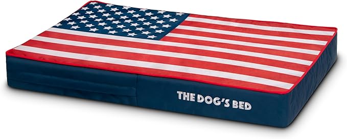 The Dog’s Bed Orthopedic Memory Foam Dog Bed Mattress, Oxford Fabric, Blue & Red Trim USA Center Flag, M, 4-Inch