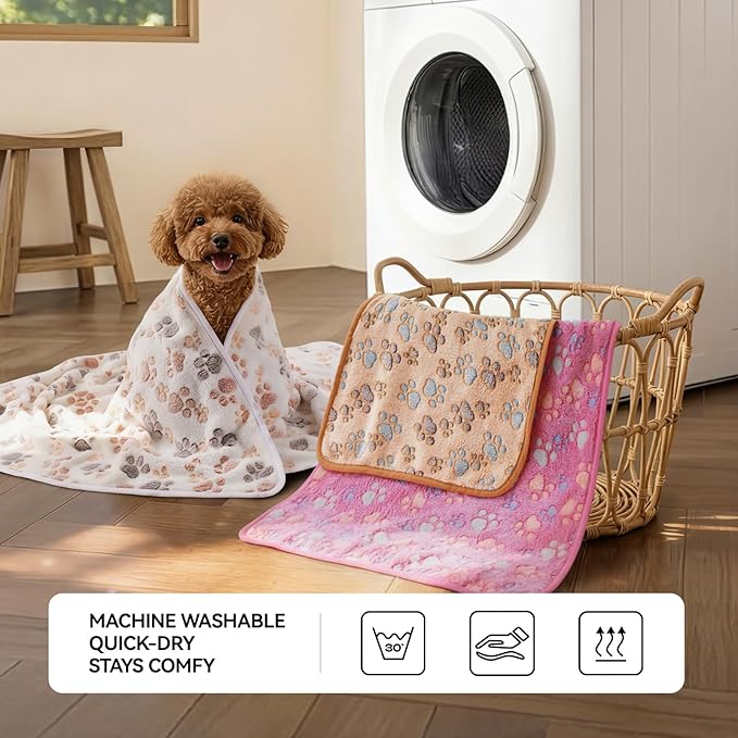 LINENLUX 1 Pack 3 Blankets Super Soft Fluffy Premium Fleece Dog Blankets for Puppy Cat Pet Blanket Flannel Throw Warm Sleep Dog Paw 40x31 inches