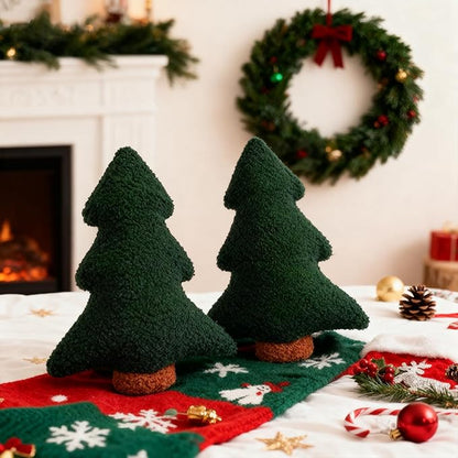 Artmag Christmas Pillows, Decorative Christmas Tree Pillow Set of 2 Stuffed Tree Shaped Plush Pillow for Holiday Party Sofa Living Room Decoration (13" x 10.5", Green)