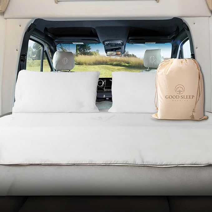 Good Sleep Bedding 600 TC Luxurious White RV Short King Sheets 72 x 75, 100% Egyptian Cotton 4 Piece Set for RV Mattress, Ultra Soft Camping Bed Sheets with 16" Deep Pocket