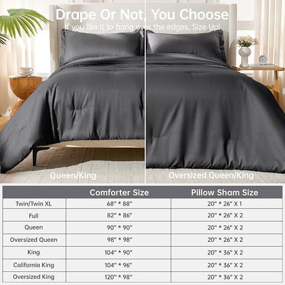MUXHOMO Queen Comforter Set, All Season Ultra Soft Down Alternative Bedding - 3 Piece Lightweight Bed Set Includes 1 Comforter (90"x90") and 2 Pillow Shams (20"x26"), Dark Grey