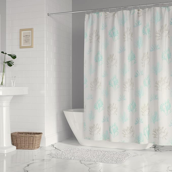 Levtex Home - Stone Harbor - Shower Curtain (72x72in.) with Button Holes - Striped Coastal - Light Blue, Taupe, & Cream