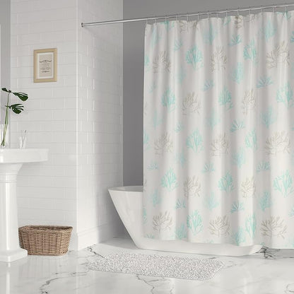 Levtex Home - Stone Harbor - Shower Curtain (72x72in.) with Button Holes - Striped Coastal - Light Blue, Taupe, & Cream