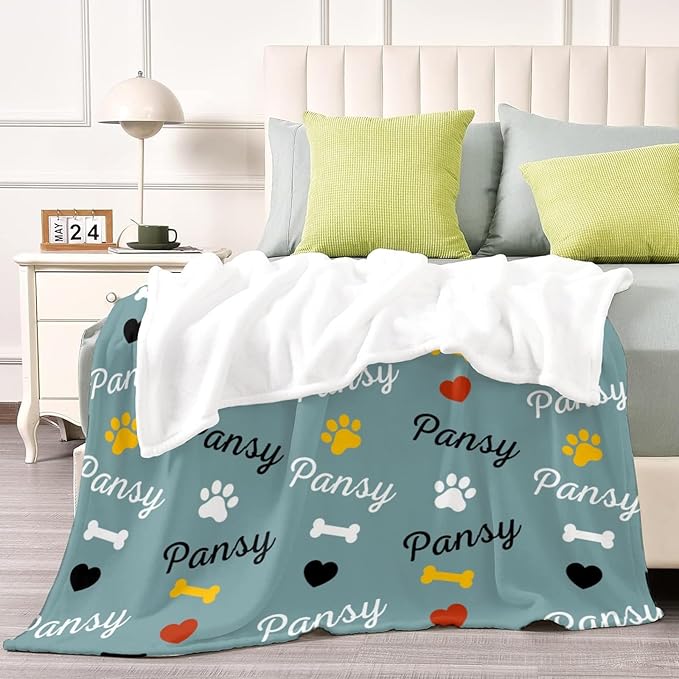 Personalized Dog Blankets with Name, Custom Paw Print Blanket for Large Medium Small Dogs Christmas, Birthday Gifts, Soft Throw Puppy Blanket - Customized Memorial Blanket Gifts for Pet Lovers