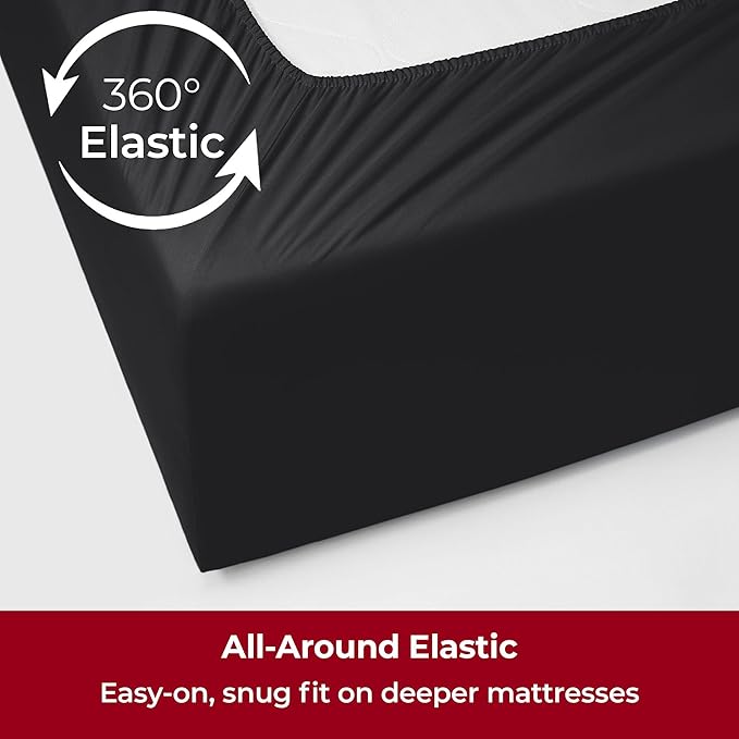 Mellanni Extra Deep Split King Sheets - 5 PC Iconic Collection Bedding - Hotel Luxury, Ultra Soft, Cooling Bed Sheets - Wrinkle, Fade, Stain Resistant (Split King, Black)