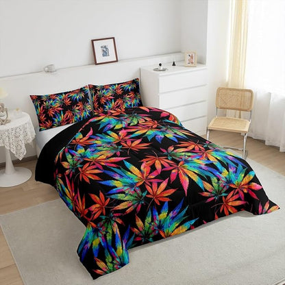 Erosebridal Leaves Comforter Set King,Rainbow Leaf Bedding for Kids Teens Adults,Colorful Hippie Down Comforter,Tropical Botanical Bedding Comforter Sets