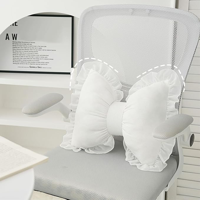 Bow Pillow for Couch, White Bow Pillow Throw Pillow Ruffle Lace Bow Pillows Decorative, Cute Bow Shaped Pillows for Sofa Couch Bed Living Room Bedroom White