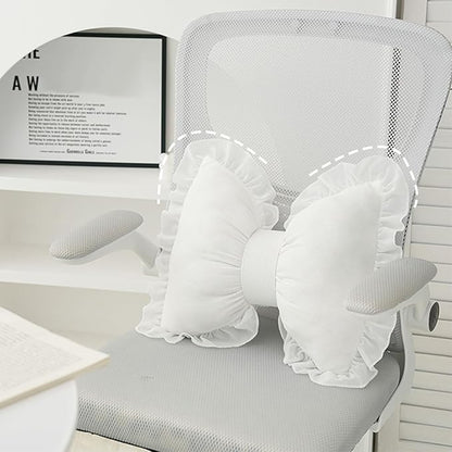 Bow Pillow for Couch, White Bow Pillow Throw Pillow Ruffle Lace Bow Pillows Decorative, Cute Bow Shaped Pillows for Sofa Couch Bed Living Room Bedroom White