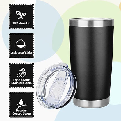 20oz Tumbler with Lid Stainless Steel Insulated Tumblers Travel Coffee Tumbler Bulk Double Wall Vacuum Insulated Water Cup Christmas Gifts for Women Men Her Him Home Office (Black, 4pack)