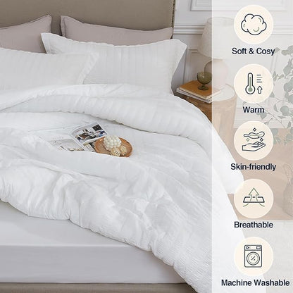 White King Comforter Set - 3 Pieces Seersucker Lightweight Bedding Comforter Sets - All Seasons Cozy Modern Bed Sets for Women Men