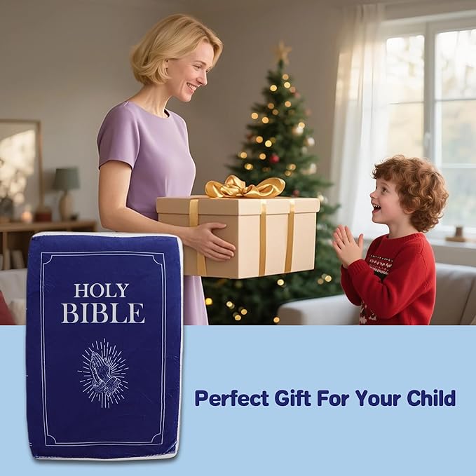 Bible Pillow Book Plush That Opens, Cozy Faith Bible Plushies, for Kids Adults Christian Gifts, Decoration for Bedrooms, Living Rooms (Blue)