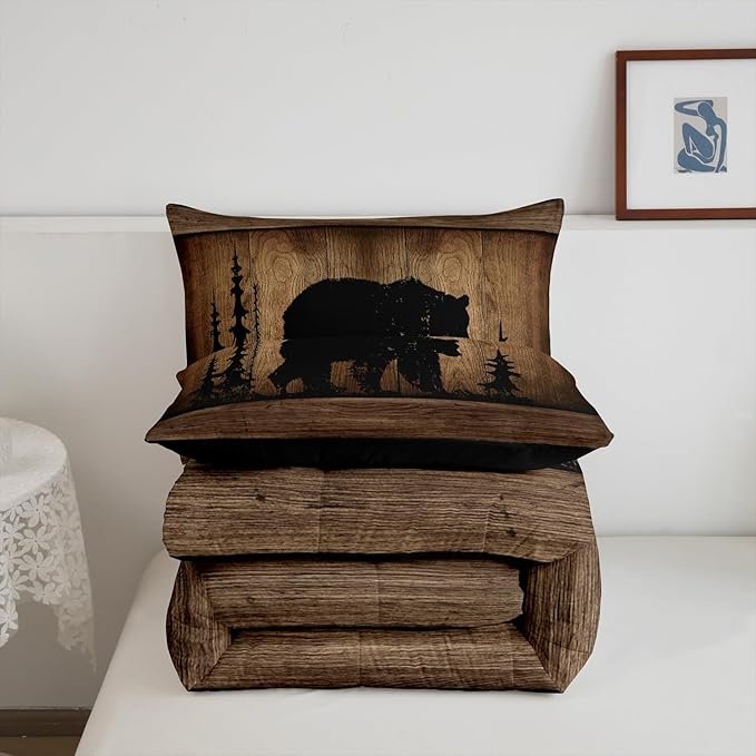 Erosebridal Rustic Farmhouse Comforter Set Country Cabin Bear Bedding Set Full,Tree Branches Woodland Camo Hunting Wildlife Bedding Comforter Sets for Teen Boys Men Camouflage Animal Quilt Set