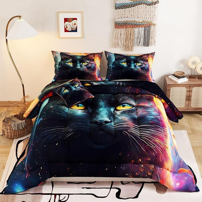 Namoxpa6 Pieces Cat Comforter Sets,3D Galaxy Pattern,Decorative 6 Piece Bedding Sets with Comforter,Flat Sheet,Fitted Sheet,Throw Pillow Cover,Pillow Shams,Twin Size