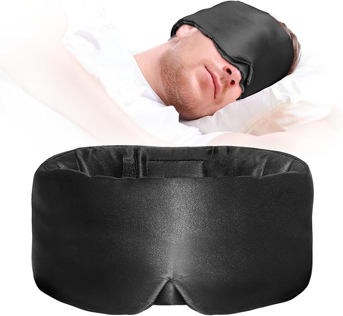 Sleep Mask for Side Sleepers, Blackout Eye Mask with Soft & Breathable Fabric, Comfort-Fit Nose Bridge & Adjustable Strap for Women and Men (Black)