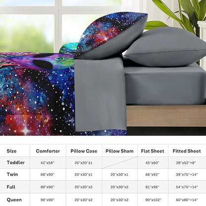 Nesker 7 Pcs Comforter Set Queen Size, Trippy Tie Dye Alien Abstract Bedding Set for Kids and Adults, Psychedelic Space Hippie Sheets Bed Sheet Sets with Fitted Sheet 2 Pillowcases & 2 Shams