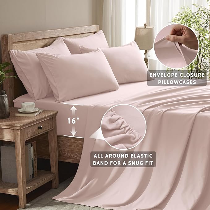 Twin Sheets Set - 4 Piece Soft Microfiber and Wrinkle Free Sheets - Easy Care, Extra Soft, Cooling Sheets - 1 Deep Pocket Fitted Sheet 1 Flat Sheet and 2 Pillowcases (Twin Baby Pink)
