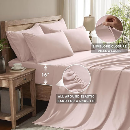 Twin Sheets Set - 4 Piece Soft Microfiber and Wrinkle Free Sheets - Easy Care, Extra Soft, Cooling Sheets - 1 Deep Pocket Fitted Sheet 1 Flat Sheet and 2 Pillowcases (Twin Baby Pink)