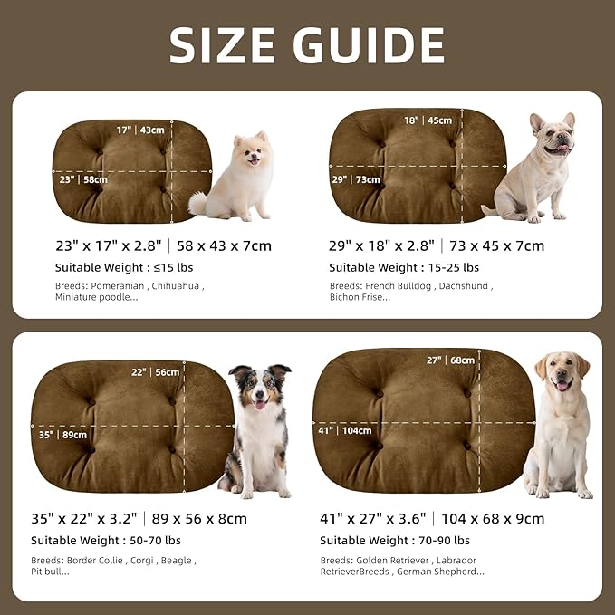 Durable & Washable Dog Bed for Small Medium Dogs & Cats, Plush Faux Silver Fox Fur Oval Bed with Non-Slip Bottom & Supportive Pad, 29”x18” Brown