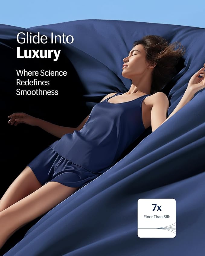 REST® Evercool®+ Cooling Sheet Set, Queen Size, Midnight Blue, Breathable Bed Sheets for Hot Sleeper and Night Sweats, with Pillowcases, with Ionic+ Self-Cleaning Silver Yarn for Sensitive Skin, 4PCS