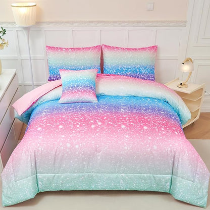 PERFEMET Rainbow Queen Comforter Set with Sheets, 6 Pieces Blue Green Bedding Sets for Girls, Tie Dye Ombre Bed Set for Bedroom Decoration, Lightweight All Season Bed in A Bag