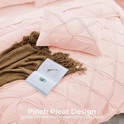 Sasttie Twin XL Comforter Set, 5-Piece Bed in a Bag, Pintuck Bedding Sets for All Season, Includes Comforter, Flat Sheet, Fitted Sheet, Pillowcase and Pillowsham, Blush Pink