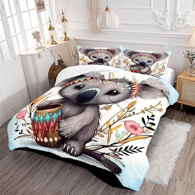 Cartoon Koala Comforter Set Twin Size, Cute Animal Bedding Set for Kids Bedroom Decor/68 * 86