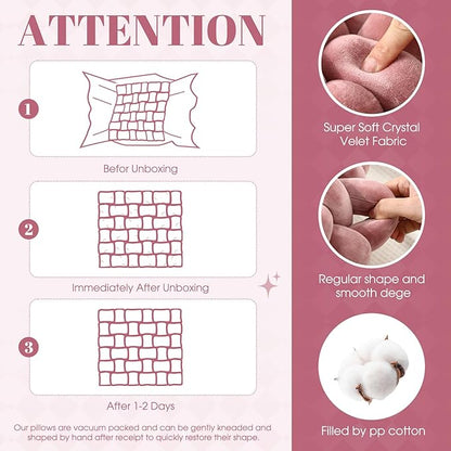 Wenqik 2 Pcs Knot Pillows Square Knotted Plush Throws Soft Accent Pillows Decoration Cushion for Couch Home Office Living Room Bedroom Bed Sofa Decor, 12'' x 13''(Pink Violet,Crystal Velvet)