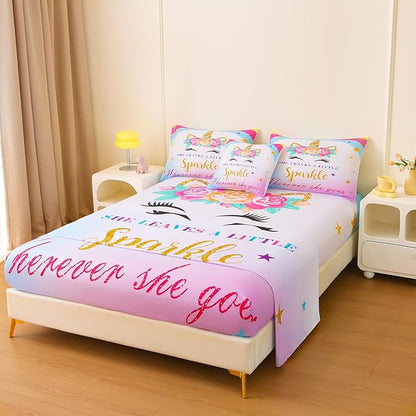 6 Pieces Unicorn Comforter Sets,3D Pink Blue Unicorn Flower Pattern,Decorative 6 Piece Bedding Sets with Comforter,Flat Sheet,Fitted Sheet,Throw Pillow Cover,Pillow Shams,Queen Size