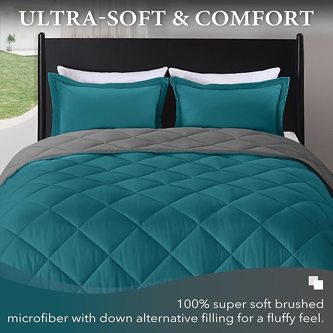downluxe King Size Comforter Set - Ocean and Grey King Comforter, Soft Bedding Sets for All Seasons -3 Pieces - 1 Comforter (104"x92") and 2 Pillow Shams(20"x36")
