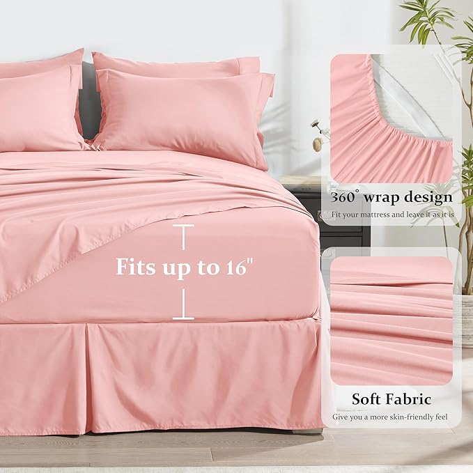 Newspin Twin Comforter Set Pink - Bed in a Bag Twin Size 6 Pieces, All Season Bed Set, Fluffy Comforter Set with Sheets, Sheet Set Quilt Blanket, Pillowcases & Shams & Bed Skirt