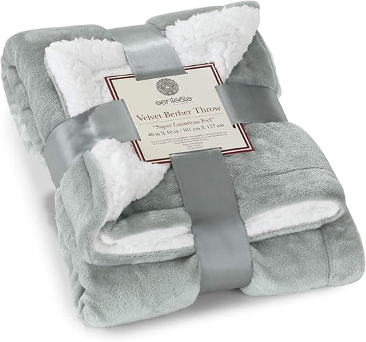 Genteele Sherpa Throw Blanket Super Soft Reversible Ultra Luxurious Plush Blanket, 40 x 50 inches, Sage/White